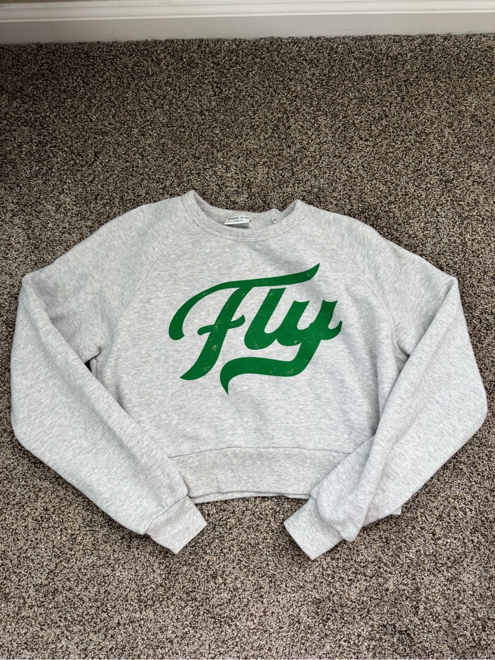 Philadelphia Eagles “Fly” Graphic Crop Sweatshirt - Gray with Green Logo